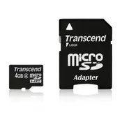 TRANSCEND memorijska kartica SD MICRO 4GB HC CLASS 4 + SD ADAPTER TS4GUSDHC4