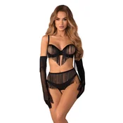 Obsessive Rossay Black 4-pcs Crotchless Set Black S/M