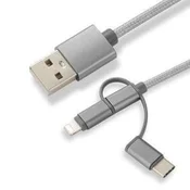 CoreParts 3-in-1 adapter polnilni kabel Micro USB, USB-C in Lightning, najlonsko pleten