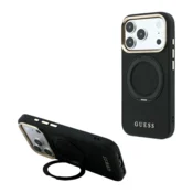 Maska Guess Ring Stand 360 Grained Classic Logo MagSafe za iPhone 17 Pro Max/ 18 Pro Max crna