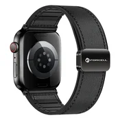 FORCELL Pas za Apple Watch Forcell F-Design FA21, magnetni, iz umetnega usnja, 42/44/45/49 mm, črn