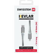 SWISSTEN PODATKOVNI KABEL KEVLAR USB-C/LIGHTNING 1,5 M BEL