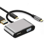 LINKOM Adapter-konvertor TIP C na HDMI 4K + VGA + TIP C + USB 3.0 sivi