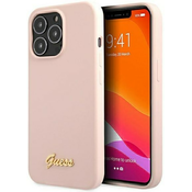 Guess GUHMP13LLSLMGLP iPhone 13 Pro 6,1 light pink hardcase Silicone Script Gold Logo Magsafe (GUHMP13LLSLMGLP)