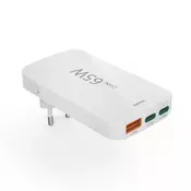 UNBRANDED Polnilnik HAMA 2x USB-C 1x USB-A Flat PD 65W Bela