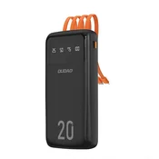 DUDAO Powerbank K6Pro+ 20000mAh z vgrajenimi kabli USB-C, microUSB in iPhone Lightning – črn