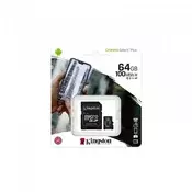 Kingston SPOMINSKA KARTICA 64 GB micro SD (2v1 MICRO-SDHC) 100 MB / s