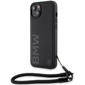 Bmw Etui BMW Signature Leather Wordmark Cord za iPhone 15 Plus/14 Plus - črno