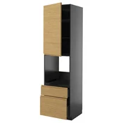 METOD/KNIVSHULT Vsk omara za pečico+vr/2lč/1s/1v pr, črno siva/Voxtorp imitacija hrasta, 60x60x220 cm