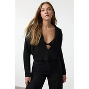 Trendyol Black Crop Polo Neck Thin Knit Sweater