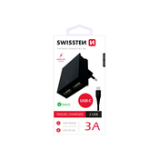 Swissten punjac za ac220, 2xusb, 3a, smart ic, držac, crni + usb-c kabel
