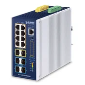 PLANET Industrial L3 8-Port Managed Gigabit Ethernet (10/100/1000) Power over Ethernet (PoE) Aluminium, Blue