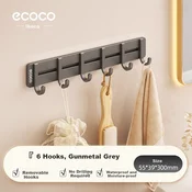 Ecoco Samolepljivi civiluk sa 6 kukica, Crni