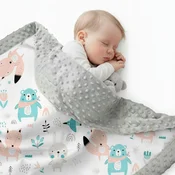 shumee Otroška odejica Minky, bombažna, dvostranska, 75x50 tanka - pastelne živali