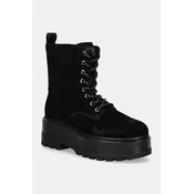 Nizki škornji iz semiša Calvin Klein Jeans FLATFORM ZIP LACEUP MG S ženski, črna barva, YW0YW01554