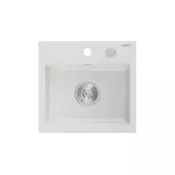 Mexen Milo granitno pomivalno korito enojno 435 x 410 mm, belo, chrom sifon - 6505441000-20