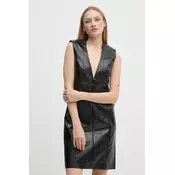 Sisley Haljina od imitacije kože 4S6DLV06O Crna Slim Fit