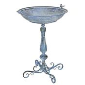 Casa Padrino Art Nouveau bird bath with 2 decorative little birds antique blue 56 x 49 x H. 74 cm - Round metal bird bath - Garden accessories - Baroque & Art Nouveau garden decoration