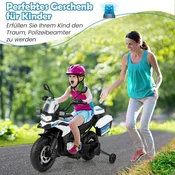 Northix Policijski motor za otroke, motor na akumulator z 2 kolesoma za trening, 110 x 82,5 x 63 cm, bel