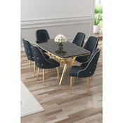Hanah Home trpezarijski set Asel, sto i 6 stolica, ploca u dekoru Sonata, zlatne noge, antracit tkanina Babyface