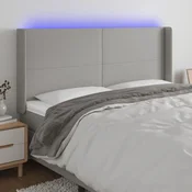Vidaxl vidaXL Vzglavje postelje z LED svetlo sivo 203x16x118/128 cm blago