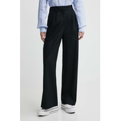 Lanene hlače Abercrombie & Fitch boja: crna, ravni kroj, visoki struk