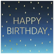 Modre barvne rojstnodnevne papirnate serviete z napisom Happy Birthday, dvoplastne, pakiranje po 20 kosov.