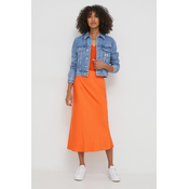 Suknja Calvin Klein boja: narancasta, midi, širi se prema dolje
