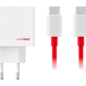 OnePlus SUPERVOOC 80W GaN Dual USB-A + USB-C potovalni polnilec + USB-C/USB-C kabel Bel