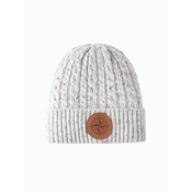 Ombre Mens beanie cap with round embossed patch - broken white