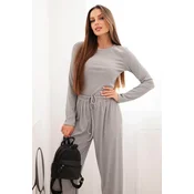 Kesi Włoski Womens viscose set with a blouse and wide pants gray