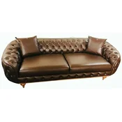 Casa Padrino luxury Chesterfield faux leather sofa dark brown/natural - Living room sofa - Living room furniture - Luxury furniture - Luxury living room furnishings