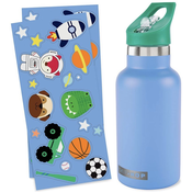 SKIP HOP Steklenica s slamico nerjaveča z nalepkami kantina modra 380 ml,