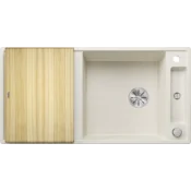 Blanco pomivalno korito AXIA III XL 6 S InFino SILGRANIT lesena deska, z daljin. prim. - NEŽNA BELA