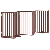 Vidaxl Pasja vrata z vrati, zložljiva, 6 panelov, rjava, 300 cm, topolov les