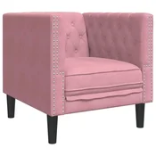 Vidaxl Fotelj chesterfield roza žamet