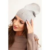 Kesi Womens ribbed hat with decorative button made of wool and modal gray