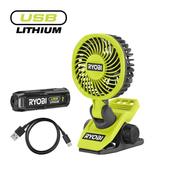 RYOBI RCF4-120G 4V USB akumulatorski ventilator s sponko + 4v 2,0Ah baterija in polnilec