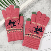 Zimske rukavice Winter Touch - pletene touchscreen rukavice za žene sa zimskim motivom - magenta