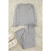 Trendyol Grey Striped Rainbow Printed Viscose Knitted Pajama Set
