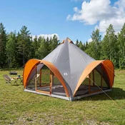 vidaXL Tipi šotor s streho Siva in oranžna 6 oseb Poliester in jeklo