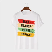 MAFIMI Majica Eat Sleep Fish Repeat, Bela