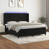 Greatstore Box spring postelja z vzmetnico LED črna 160x200 cm žamet
