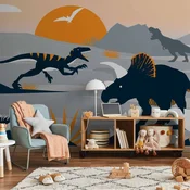 shumee Foto tapeta - Zadnji dinozavri z oranžno - abstraktna pokrajina za sobo