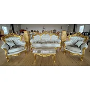 Casa Padrino luxury baroque living room set silver pattern/gold - 1 Baroque Sofa & 2 Baroque Armchairs - Luxury living room furniture in baroque style - Baroque furniture