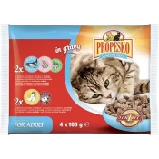 Propesko Cat Adult vrečke losos-kozice/piščanec-govedina v omaki 4 x 100 g