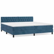 Greatstore Box spring postelja z vzmetnico temno modra 200x200 cm žamet