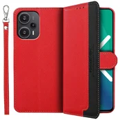 Preklopni ovitek za Poco F5 5G, RFID, rdeč/črn