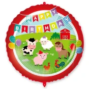 Rojstnodarski folija balon – z napisom Happy Birthday, z motivom kmetijskih živali, 46 cm