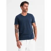 Ombre Mens BASIC classic cotton T-shirt with a v-neck - navy blue